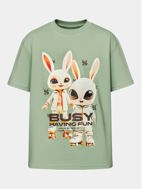 MADE BY SOCIETY MADE BY SOCIETY T-Shirt Busy Having Fun - T36555 Zielony Basic Fit