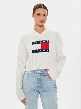 Tommy Jeans Tommy Jeans Pullover Center Flag DW0DW18528 Écru Relaxed Fit