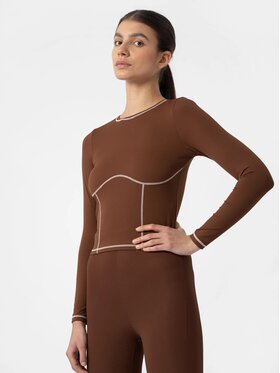 4F 4F Longsleeve 4FAW22TTSHF721-81S Brązowy Regular Fit