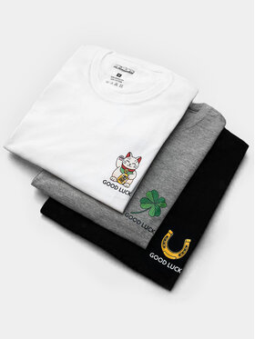 MyStars MyStars Komplet t-shirtów Zestaw 3 T-Shirtów Męskich Czarny / Biały / Szary MyStars Luck L Kolorowy Regular Fit