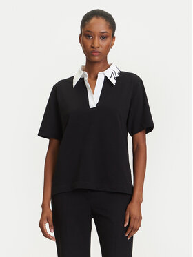 KARL LAGERFELD KARL LAGERFELD Тениска с яка и копчета A3W17113 Черен Regular Fit