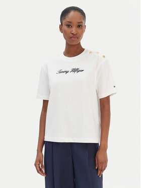 Tommy Hilfiger Tommy Hilfiger Tričko Script WW0WW47819 Écru Regular Fit