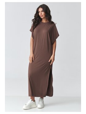 Makadamia Makadamia Sukienka codzienna M927 Brązowy Loose Fit