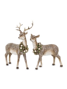 MIAhome MIAhome Figurka para jeleń i łania 22x17x8 cm i 17x18x5 cm brązowe Brązowy