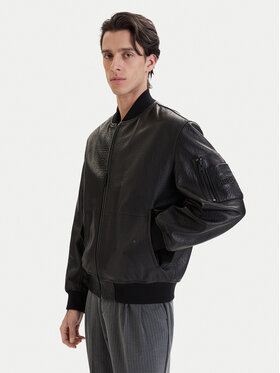 HUGO HUGO Nahkjope Lude 50553111 Must Regular Fit