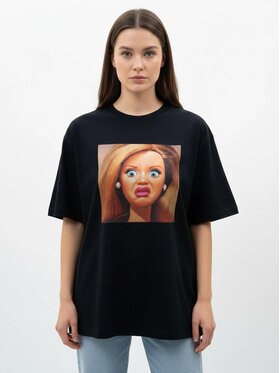 MyStars MyStars T-Shirt Zdegustowana Barbi szeroka luźna koszulka 130798 Czarny Oversize