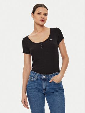 Tommy Jeans Tommy Jeans T-shirt Henley DW0DW18669 Crna Slim Fit