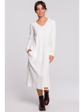 BeWear BeWear Sukienka dzianinowa B128 Biały Easy Fit