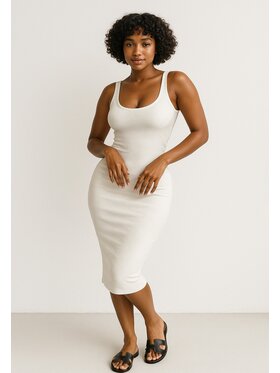 Nudyess Nudyess Vestito estivo Tina mimi z prążka Écru Fitted Fit