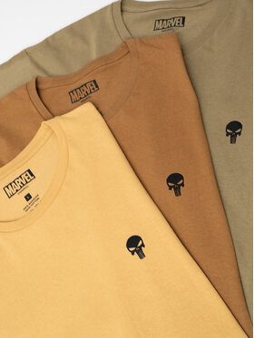 Marvel Marvel Komplet 3 t-shirtów Zestaw 3 Koszulek Męskich Brązowa / Zielona / Beżowa Marvel Comics Punisher Mini Logo M Khaki Regular Fit
