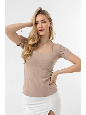 Lunedi Lunedi Top z dekoltem w serce Beżowy Regular Fit