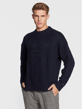 Tommy Hilfiger Tommy Hilfiger Pullover Aran Structure Cable MW0MW28042 Dunkelblau Relaxed Fit
