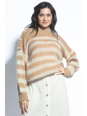 Fobya Fobya Sweter F1763 Écru Regular Fit