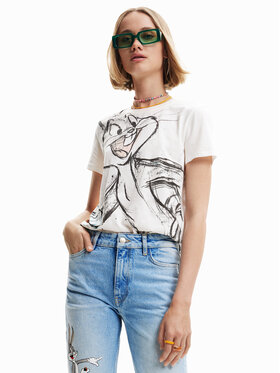 Desigual Desigual Тишърт LOONEY TUNES Bugs Carrot 23SWTKBT Бял Regular Fit