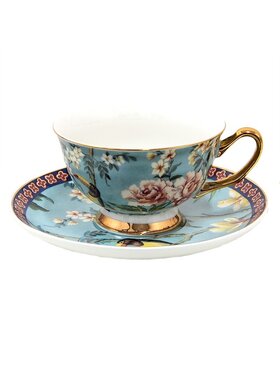 MIAhome MIAhome Filiżanka ze spodkiem Filiżanka ze spodkiem porcelanowa 200 ml Birds&Flowers Turkusowy