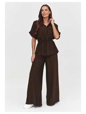 Makadamia Makadamia Komplet bluzka i spodnie C54 Brązowy Loose Fit