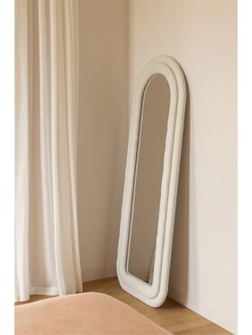 MIAhome MIAhome Lustro w półowalnej ramie bouclé kość słoniowa 160x60 cm Biały