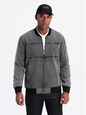 Ombre Ombre Jeansová bunda OM-JADJ-0163 Šedá Regular Fit