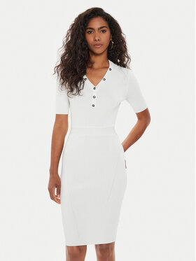 Guess Guess Trikotāžas kleita W4YK16 Z37K0 Balts Slim Fit