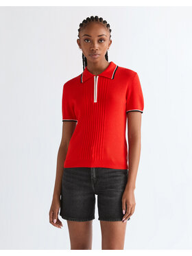 Wrangler Wrangler Sweter QUARTER ZIP POLO Czerwony Regular Fit
