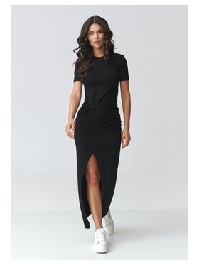 Makadamia Makadamia Sukienka codzienna M931 Czarny Fitted Fit