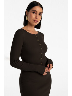 Nudyess Nudyess Vestito di maglia Isla midi z prążka Marrone Fitted Fit