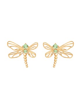 Lilou Lilou Naušnice Dragonfly w kształcie ważki z zieloną cyrkonią, pozłacane Zlatá