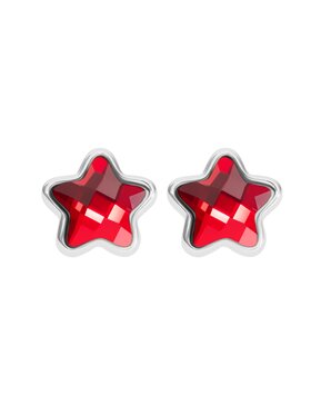 Lilou Lilou Kolczyki Mini Icons gwiazdki z czerwonym kryształem, posrebrzane Srebrny