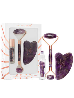 Crystallove Crystallove Ametyst: roller do twarzy + płytka gua sha + buteleczka roll-on Zestaw do pielęgnacji