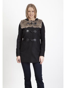 Perso Perso Vlnený kabát zapinany na kołki Čierna Regular Fit