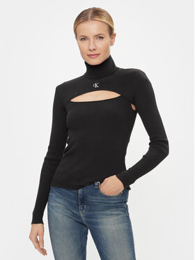 Calvin Klein Jeans Calvin Klein Jeans Rolák 2 In 1 Cut Out Tight Sweater J20J222621 Černá Slim Fit