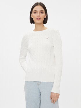 Gant Gant Džemperis Stretch Cotton Cable C-Neck 4800100 Écru Slim Fit