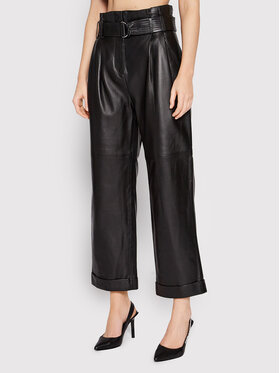KARL LAGERFELD KARL LAGERFELD Odinės kelnės High Waist 220W1900 Juoda Relaxed Fit