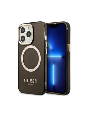 Guess Guess Etui na telefon Gold Outline Translucent MagSafe Czarny