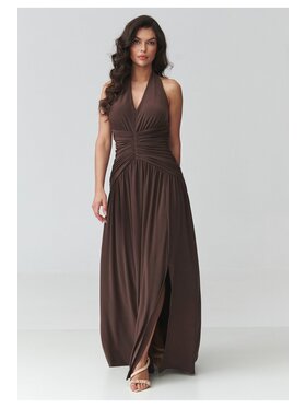 Makadamia Makadamia Sukienka codzienna M944 Brązowy Loose Fit