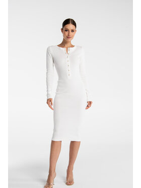 Nudyess Nudyess Sukienka dzianinowa Isla midi z prążka Biały Fitted Fit