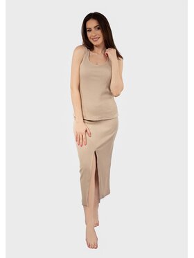 DKaren Sport DKaren Sport Komplet bluzka i spódnica DK-K-P1 Beżowy Slim Fit