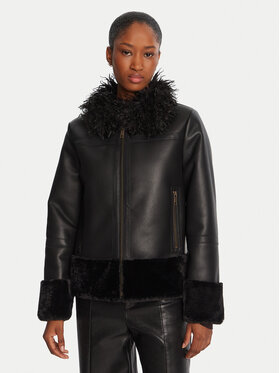 TWINSET TWINSET Bunda z imitácie kože 252TP2410 Čierna Regular Fit
