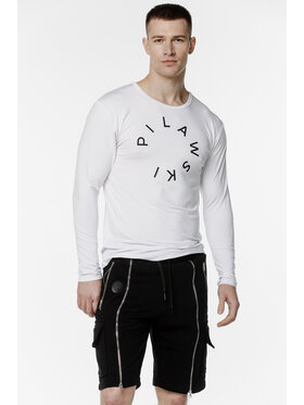 Pilawski Pilawski Longsleeve LONGSLEEVE BIAŁY LOGO NAPIS Biały Slim Fit