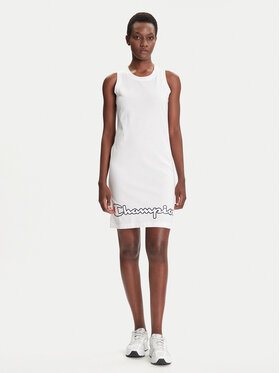 Champion Champion Rochie de zi Script Logo Ribbed Trim 112657 Alb Regular Fit