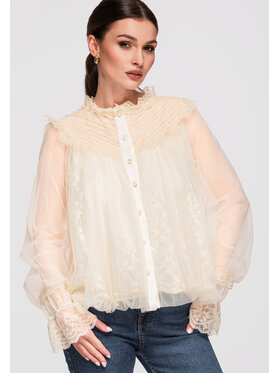 Ombre Ombre Koszula OW-SH-E0020 Beżowy Loose Fit