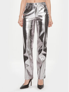 Guess Guess Kalhoty z imitace kůže W4RB33 WFWP0 Stříbrná Regular Fit