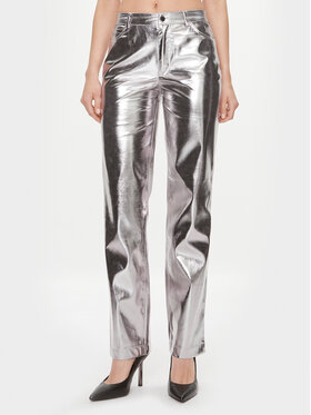 Guess Guess Pantaloni din imitație de piele W4RB33 WFWP0 Argintiu Regular Fit