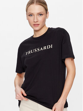 Trussardi T-shirt Lettering Print 56T00565 Crna Regular Fit