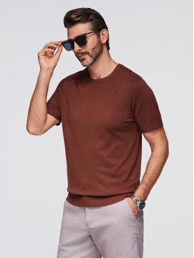 Ombre Ombre T-Shirt OM-TSCT-0252 Brązowy Slim Fit