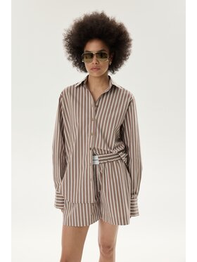 Laretaggio Laretaggio Koszula ROSSANO STRIPED SHIRT IN MOKKA Beżowy Oversize
