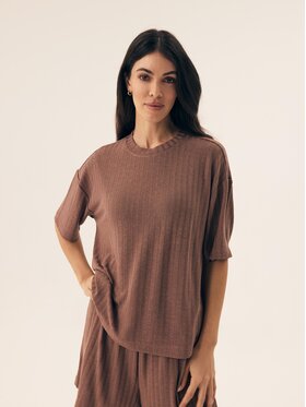 Esotiq Esotiq Komplet t-shirt i spodenki 42691 Beżowy Loose Fit