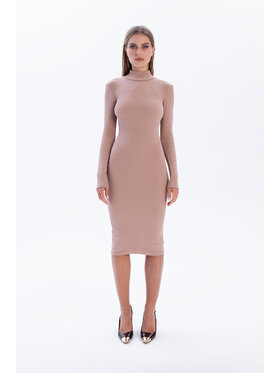 Nudyess Nudyess Sukienka dzianinowa Askja Midi z prążka Beżowy Fitted Fit