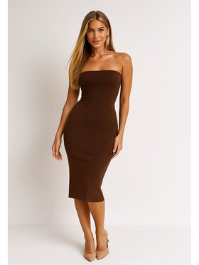 Nudyess Nudyess Sukienka dzianinowa Melrose Mimi z prążka Brązowy Fitted Fit