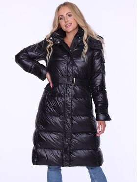 Perso Perso Vatovaná bunda z paskiem Černá Slim Fit